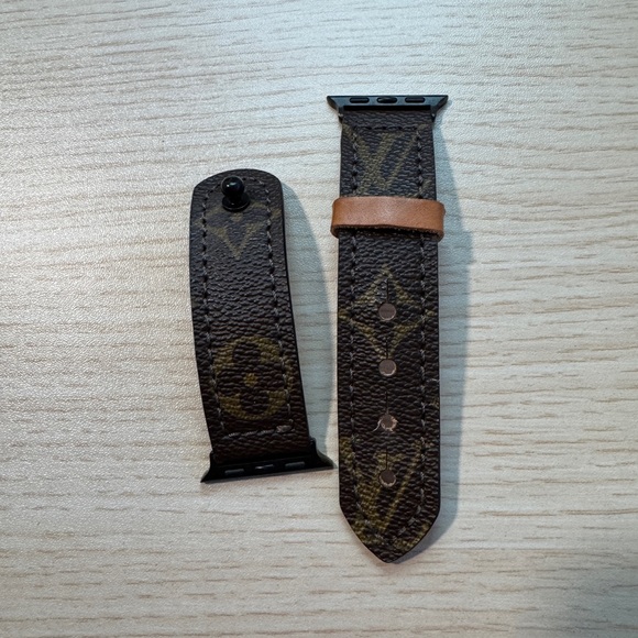 Accessories - Brown Monogram Leather Watch Band with Tan Keeper